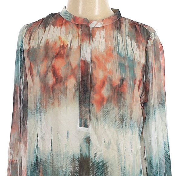a.n.a Shades of Blue & Brown Watercolor Print Semi-Sheer Popover Tunic Size L - Picture 3 of 4